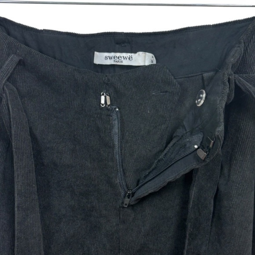 Sweewe Paris Black Corduroy Pants Womens Sz M Wide Leg Tie Waist Soft Retro Y2K - Picture 6 of 7